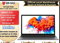 BMAX X15 Laptop 15.6 inch Intel Gemini Lake N4100 Intel UHD Graphics 600 8GB LPDDR4 RAM 128GB SSD ROM Notebook X15