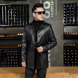 New 2019 Black Long Leather Jackets Men Bomber Motorcycle Plus Size L-4XL