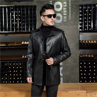 New 2019 Black Long Leather Jackets Men Bomber Motorcycle Plus Size L-4XL