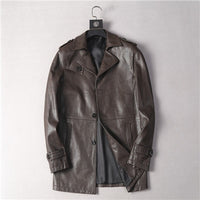 New 2019 Black Long Leather Jackets Men Bomber Motorcycle Plus Size L-4XL