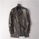 New 2019 Black Long Leather Jackets Men Bomber Motorcycle Plus Size L-4XL