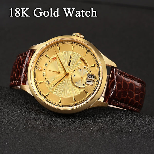 Berny Men Watch 18K Gold Business Luxury Quartz Watches Relogio masculino Montre Erkek reloj hombre kol saat Swiss MOVEMENT