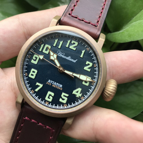 Men's Pilot Retro Watches Cusn8 Bronze Diver Wristwatch 300m Water Resistant sapphire glass Swiss Movement Watch for Men male