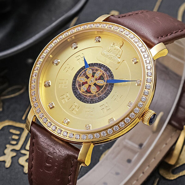 OLMECA Men's Watch Buddhism Elegant Luxury Wrist Watches Relogio masculino Waterproof Sapphire Lens Leather Swiss Movement Watch