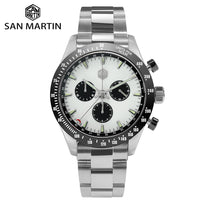 San Martin Stainless Steel Men Quartz Chronograph Watch Business Classic Swiss Ronda 5040 F Sapphire Ceramic Top Ring Luminous