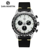 San Martin Stainless Steel Men Quartz Chronograph Watch Swiss Ronda 5040 F Sapphire Ceramic Bezel Leather Luminous Waterproof
