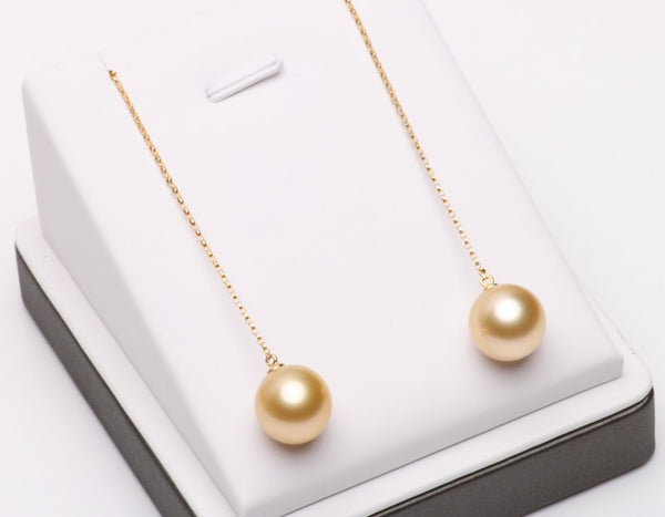 Yoshow/ Yu 18K 12-13MM luxury show long gold earrings round flawless genuine Nanyang Kim