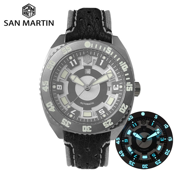 San Martin Diver Mechanical Men Watch Swiss ETA 2836 Titanium Grade 5 Sapphire Crystal Shark Leather Luminous Limited Edition