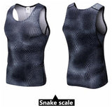 200pcs Men Pro Compression 3D Print Tight Snake Scale Vest,High Elastic Quick-drying Wicking Sporting Fitness Shapers Tank Tops