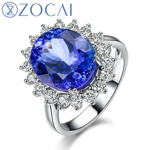 ZOCAI BRAND BLUE OF CHARM 18K WHITE GOLD 5.0 CT TANZANITE 0.60 CT DIAMOND WOMAN RING W04413