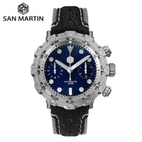 San Martin Diver Titanium Grade 5 Men Mechanical Watch Swiss ETA 7753 Chronograph Sapphire Shark Leather Limited Edition Relojes
