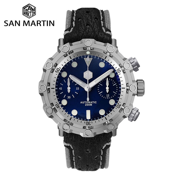 San Martin Diver Titanium Grade 5 Men Mechanical Watch Swiss ETA 7753 Chronograph Sapphire Shark Leather Limited Edition Relojes