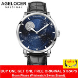 AGELOCER Moonphase Watch Vintage Switzerland Luxury Brand Mens Watches Sapphire Power Reserve 80 Hours Mechanical Watch 6404A1