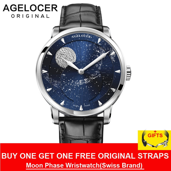 AGELOCER Moonphase Watch Vintage Switzerland Luxury Brand Mens Watches Sapphire Power Reserve 80 Hours Mechanical Watch 6404A1