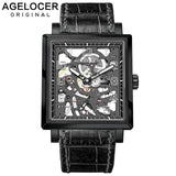 AGELOCER Black Luminous Swiss Fashion Analog Display Mens Mechanical Skeleton Wrist Watches Top Brand Luxury Clock Power Reserve