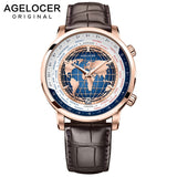 AGELOCER Men Watch Swiss Luxury Brand Worldtime Automatic Mechanical Men's Wirstwatches Sapphire Leather World Time relogio