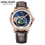 AGELOCER New Moon Phase Design Swiss Watch Mens Watches Top Brand Luxury Black leather Clock Men Automatic Watch 6401A1