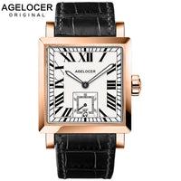 AGELOCER Watches Men Sports Watches Black steel Dual Time With Calendar Luminous Analog Gift Wristwatch Man Square Seconds Dial