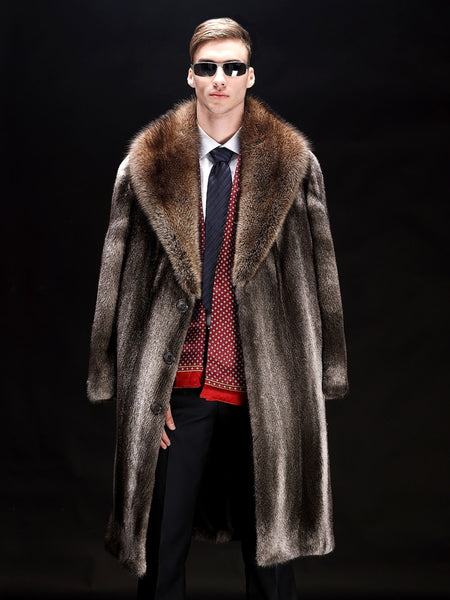 2020 New Mens Mink Fur Coat Long Trench Coat Brown Leather Jacket Mens Mink Coat Fur Coat Oversize Parkas Winter Warm Jacket