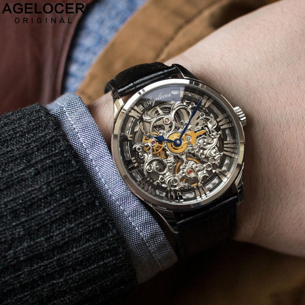 AGELOCER New Number Sport Design Swiss Watch Mens Watches Top Brand Luxury Montre Homme Clock Men Automatic Skeleton Watch