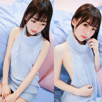 FORERUN Fall 2020 Fashion Virgin Killer Sweater Korean Off Shoulder Knitting Womens Sweaters Turtleneck Backless Sexy Pullovers