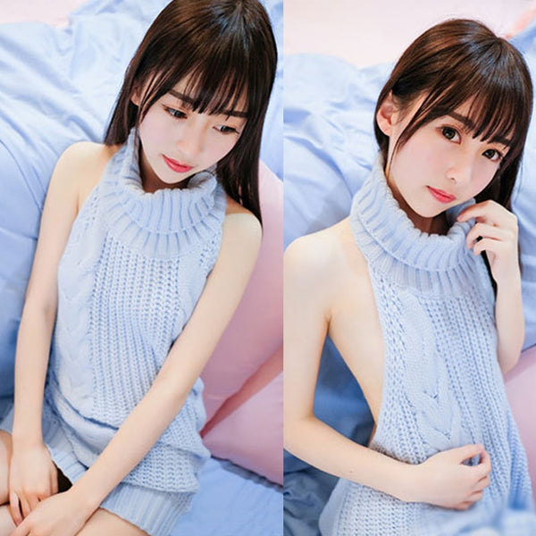 FORERUN Fall 2020 Fashion Virgin Killer Sweater Korean Off Shoulder Knitting Womens Sweaters Turtleneck Backless Sexy Pullovers