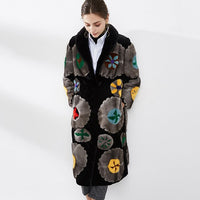 LVCHI Winter 2019 Imported Velvet Mink Women's Natural Fur Coat Patchwork Contrast Color Print Long Sleeve V-Neck Mink Fur Coats