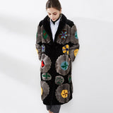 LVCHI Winter 2019 Imported Velvet Mink Women's Natural Fur Coat Patchwork Contrast Color Print Long Sleeve V-Neck Mink Fur Coats