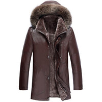 Long Big Real Fur Collar Mens Winter Leather Jackets Thick Plus Size Cashmere Lining Sheepskin Coat Man