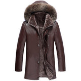 Long Big Real Fur Collar Mens Winter Leather Jackets Thick Plus Size Cashmere Lining Sheepskin Coat Man