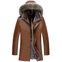 Long Big Real Fur Collar Mens Winter Leather Jackets Thick Plus Size Cashmere Lining Sheepskin Coat Man
