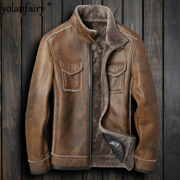 2020 Men's Leather Jacket Genuine Sheepskin Coat for Men Winter Jacket Natural Wool Fur Liner Warm Jackets  F-PGD-78012 MY1867