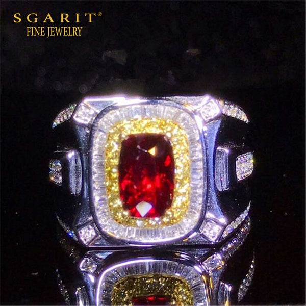 China made men wedding diamond jewelry 18K gold 2.01ct natural unheated pigeon blood red ruby stone ring