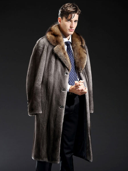 New Mens Mink Fur Coat America Import Velvet Coat Grey Leather Jacket Mens Winter Coats Long Fur Coat Trench Coat