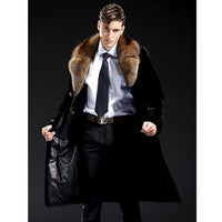 New Mens Mink Fur Coat America Import Velvet Coat Grey Leather Jacket Mens Winter Coats Long Fur Coat Trench Coat