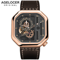 Swiss Brand AGELOCER Sport Watches for Men Skeleton Dial with Luminous Hands Unique Mechanical Watches Power Reserve 42 Hours