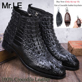 Crocodile Boots Men Dress Shoe 100% Genuine Leather Party Wedding Luxury Casual Formal Fashion Shoes Mens Chelsea Alligator Boot