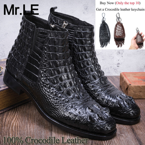 Crocodile Boots Men Dress Shoe 100% Genuine Leather Party Wedding Luxury Casual Formal Fashion Shoes Mens Chelsea Alligator Boot