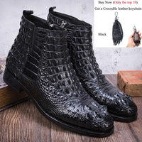 Crocodile Boots Men Dress Shoe 100% Genuine Leather Party Wedding Luxury Casual Formal Fashion Shoes Mens Chelsea Alligator Boot