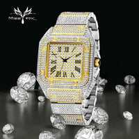MISSFOX Square Men's Watch Waterproof Luxury Brand Ice Out Diamond Classic Watches For Male Roman Numerals Dropshipping Clock
