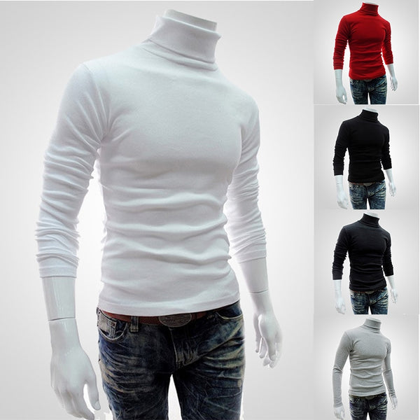 2020 Classic Men's Sweater Males Turtleneck Casual Sweater Autumn Winter Homme Slim Fit Knitted Cotton Pullovers Solid Color