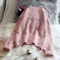 Autumn Winter Women Sweater Casual Polka Dot O-Neck Sweater  Loose Solid Colors Pullovers Computer Knitted Thick Female New Tops
