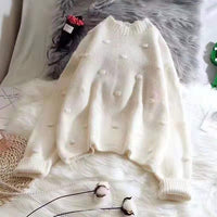 Autumn Winter Women Sweater Casual Polka Dot O-Neck Sweater  Loose Solid Colors Pullovers Computer Knitted Thick Female New Tops