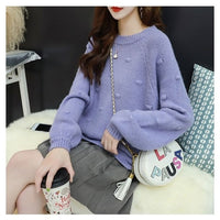 Autumn Winter Women Sweater Casual Polka Dot O-Neck Sweater  Loose Solid Colors Pullovers Computer Knitted Thick Female New Tops