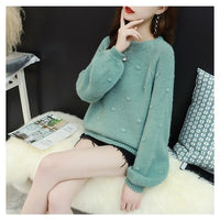 Autumn Winter Women Sweater Casual Polka Dot O-Neck Sweater  Loose Solid Colors Pullovers Computer Knitted Thick Female New Tops