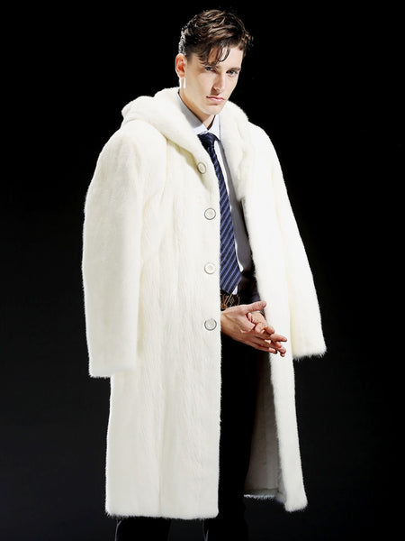 2020 New Mens Mink Fur Coat Long Winter Coat Trench Coat Hooded Fur Jacket White Mink Coat Mens Winter Warm Jacket