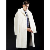 2020 New Mens Mink Fur Coat Long Winter Coat Trench Coat Hooded Fur Jacket White Mink Coat Mens Winter Warm Jacket