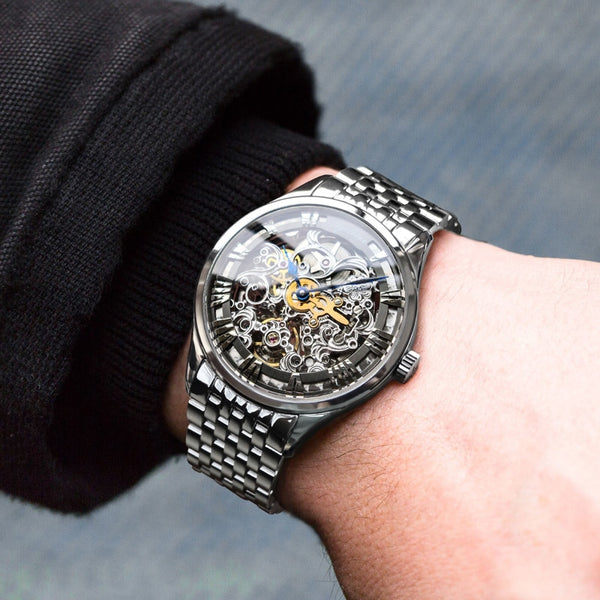 Swiss Luxury AGELOCER Automatic Skeleton Mens Watches Top Brand Fashion 316L Steel Relojes Hombre Clock Mechanical Watches mens