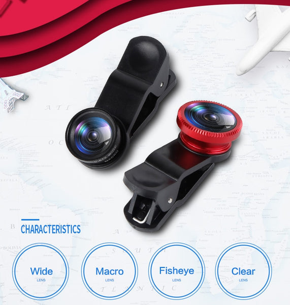 Universal 3IN1 Clip-on Phone Camera Lens Lentes Kit Macro Fisheye Wide Angle Clip For Android Tablets IOS And Other Smartphone