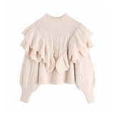 KPYTOMOA Women 2020 Fashion Ruffled Cropped Knitted Sweater Vintage High Neck Lantern Sleeve Female Pullovers Chic Tops
